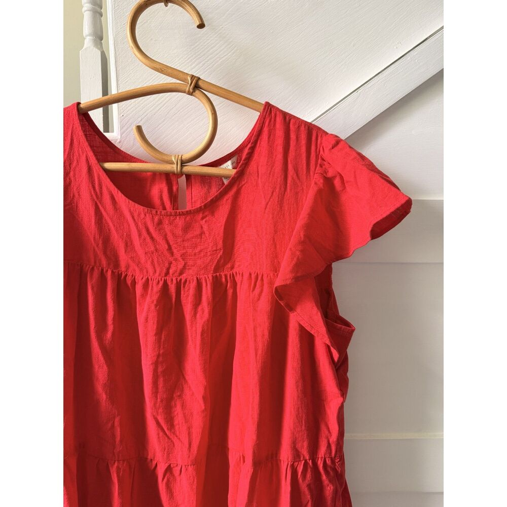 CATO Red Tiered Flutter Sleeve Midi Dress | Size 18/20W